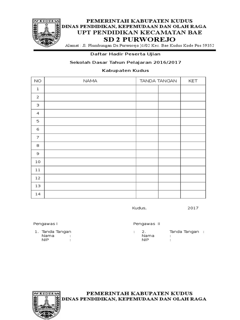 Daftar Hadir Peserta Ujian