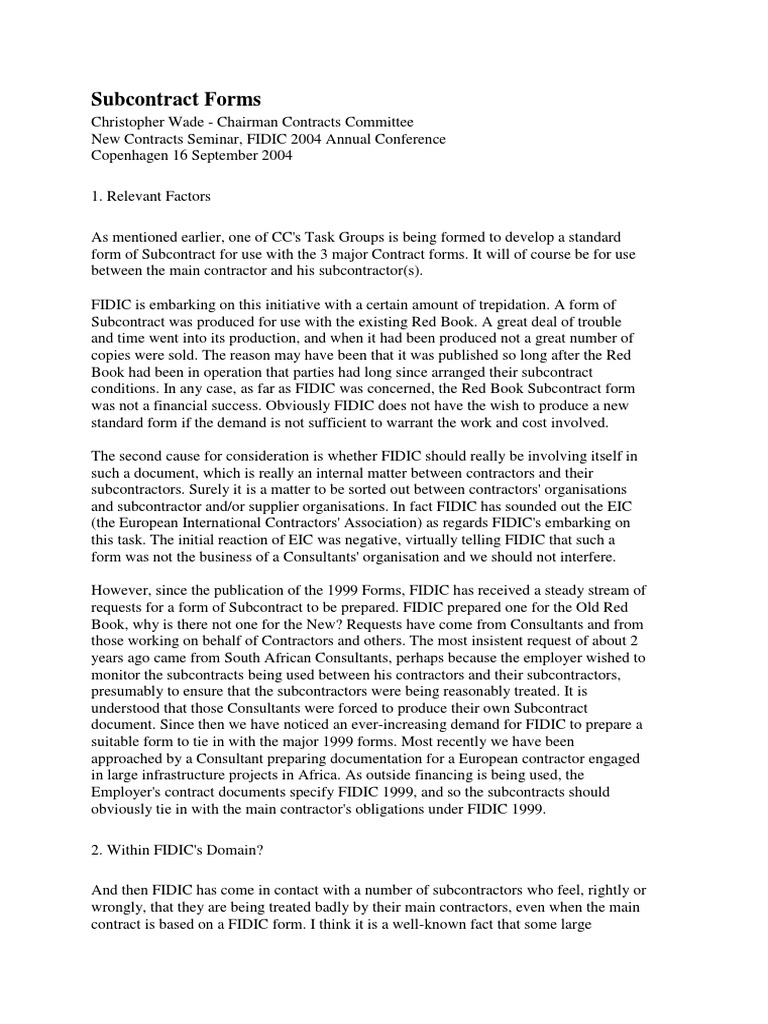 Subcontract Forms PDF | PDF | Subcontractor | General Contractor