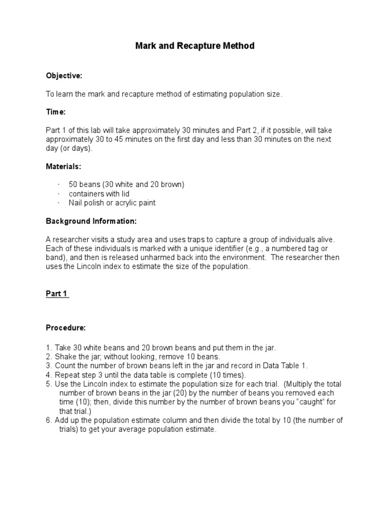 Estimating Population with Mark-Recapture | PDF | Statistics | Science