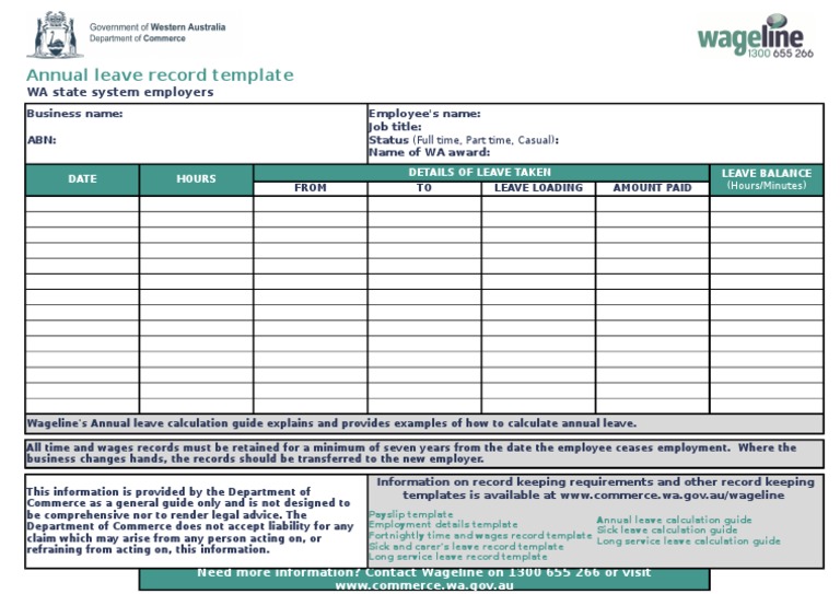 Annual Leave Record Template Guide | PDF | Annual Leave | Employment