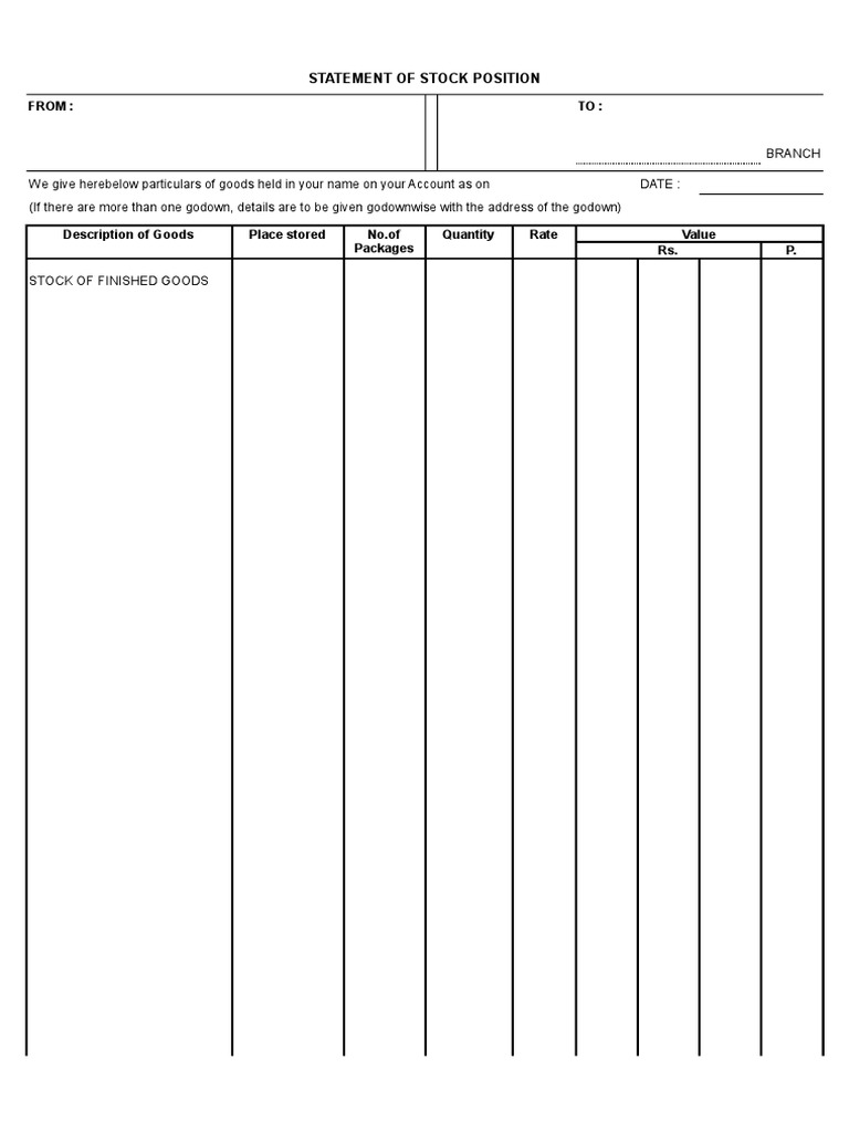 Sample Stock Statement Format Submitted In Bank Economies Business