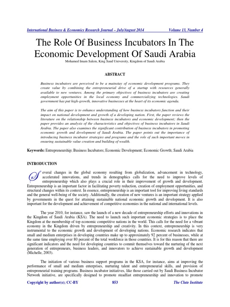 The Role of Business Incubators in The Economic Development of Saudi
