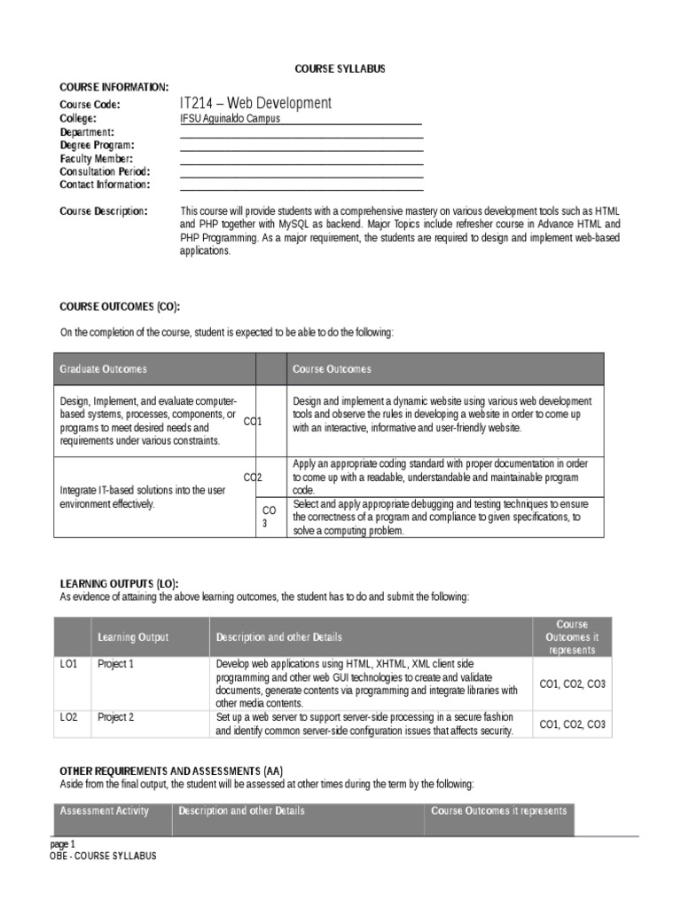 Syllabus Web Development | PDF | Web Development | Html