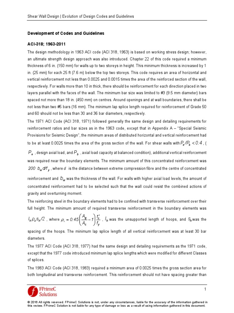 Concrete Shear Wall Evolution of Design Codes and Guidelines PDF PDF