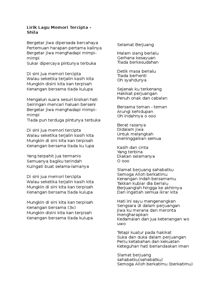Lirik Lagu Memori Tercipta Pdf
