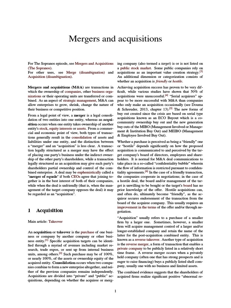 Mergers and Acquisitions | PDF | Mergers And Acquisitions | Cartel