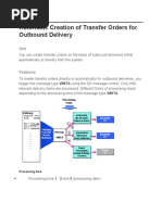 Automatic Creation of Transfer Orders For Outbound Delivery