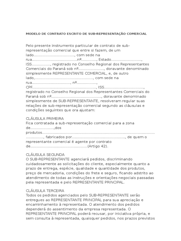 Contrato Representante Comercial Modelo 2 Pdf Lei Das Obrigações