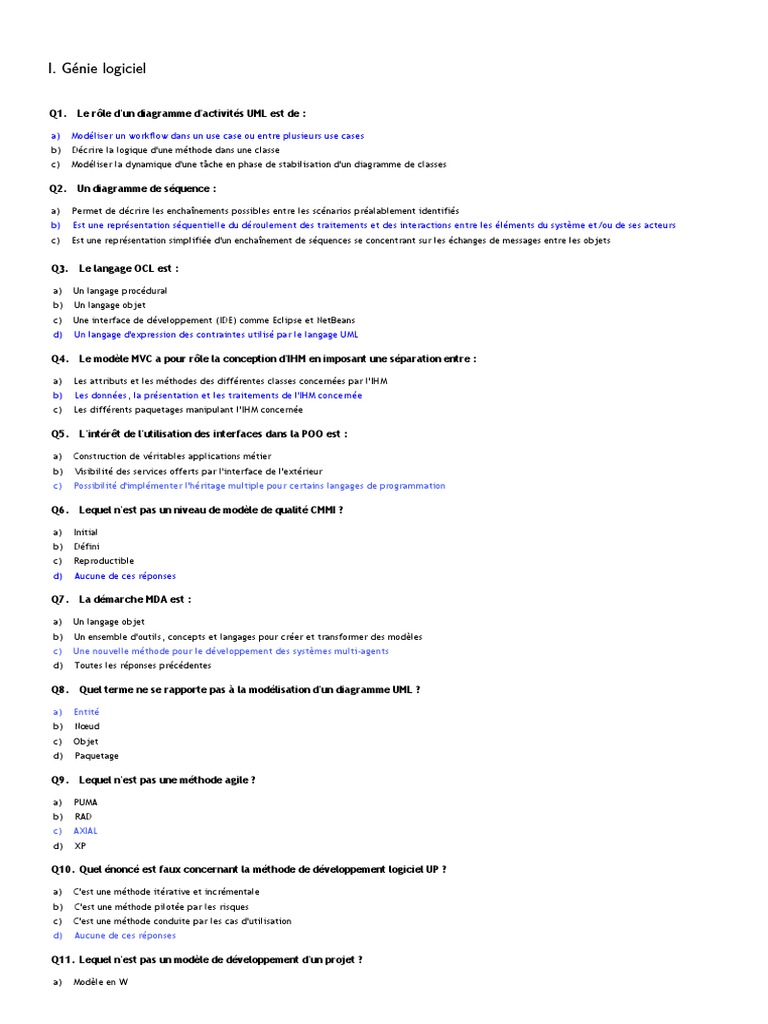 60 Question Corrige QCM Genie Logiciel C PDF | PDF | Développement de ...