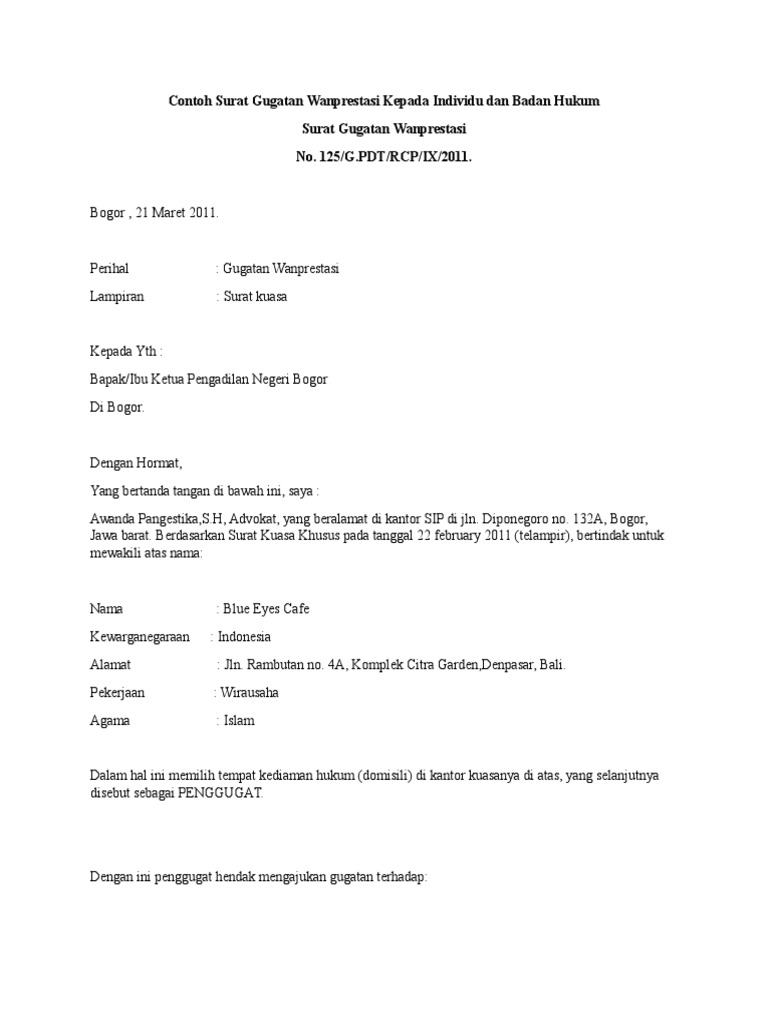 Contoh Surat Kuasa Perceraian Sebagai Penggugat