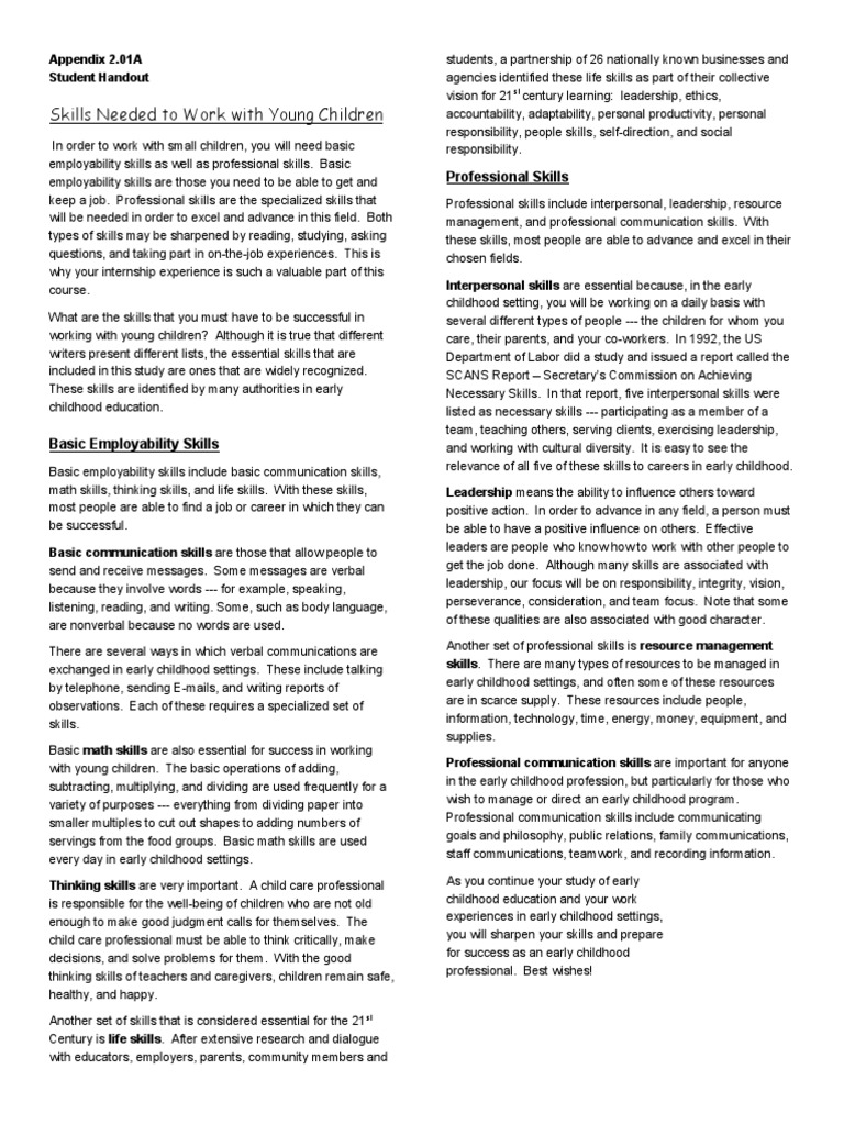 Essential Skills for Early Childhood Professionals | PDF | Childhood ...