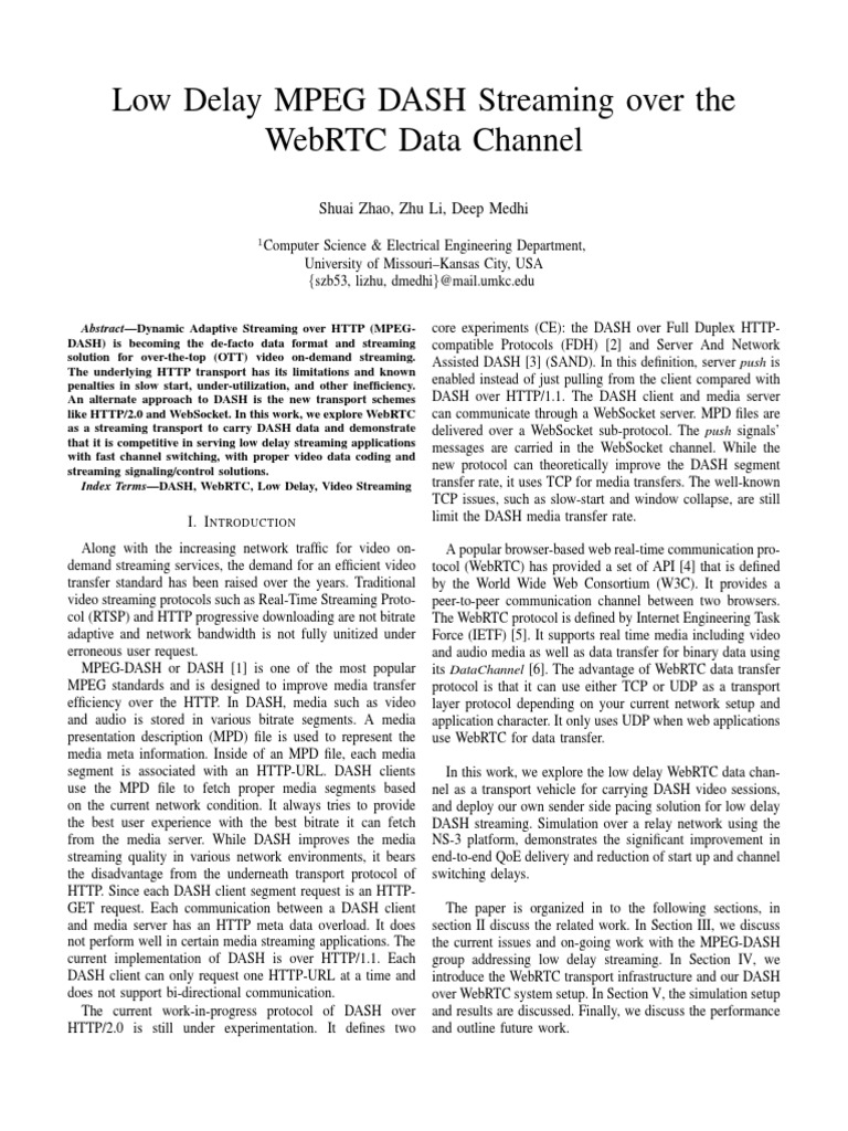 Low Delay MPEG DASH Streaming Over The WebRTC Data Channel PDF | PDF ...