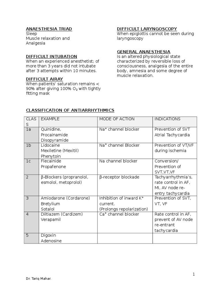 2 Anaesthesia Triad | PDF | Cardiology | Drugs