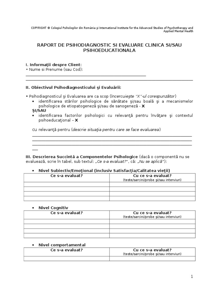 Model Copsi Raport Si Aviz Psihologic | PDF