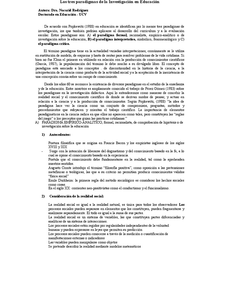 Paradigmas de Investigación en Educación | PDF | Paradigma | Science