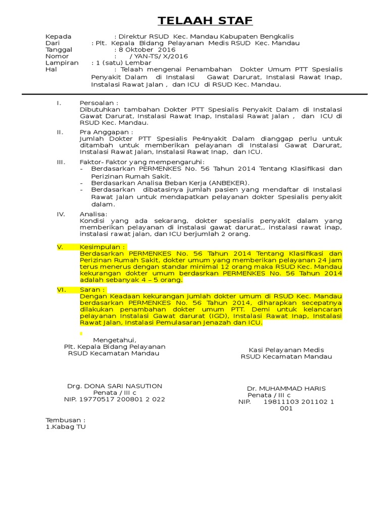 Contoh Telaah Staf