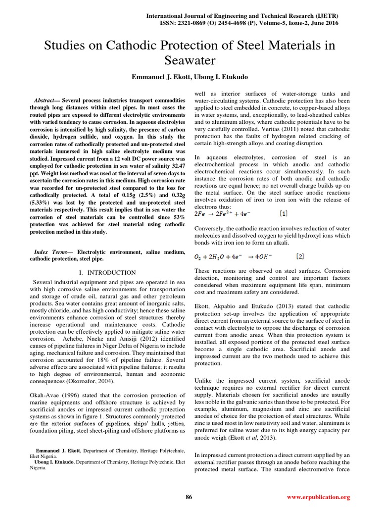 Studies On Cathodic Protection of Steel Materials in Seawater | PDF ...