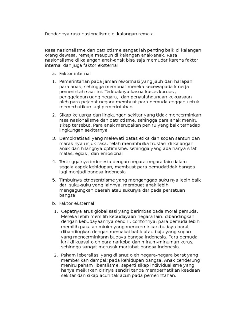 Makalah Rendahnya Rasa Nasionalisme Dikalangan Remaja Dengan