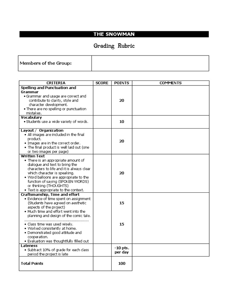 Rubric - The Snowman | PDF