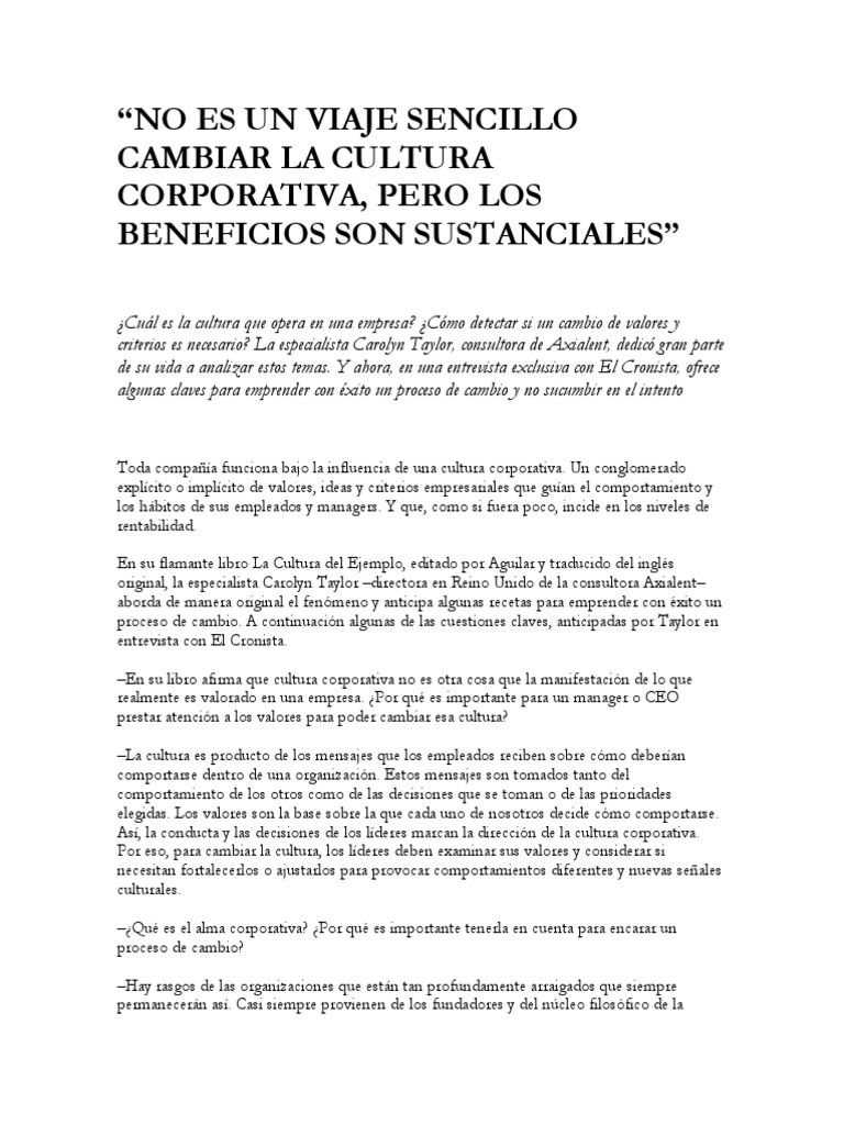 Beneficios del Cambio Cultural Empresarial | PDF | Comportamiento | Alma