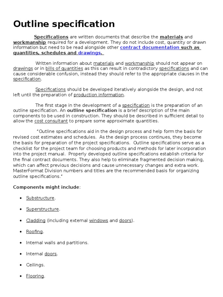 Outline specification for residential construction image