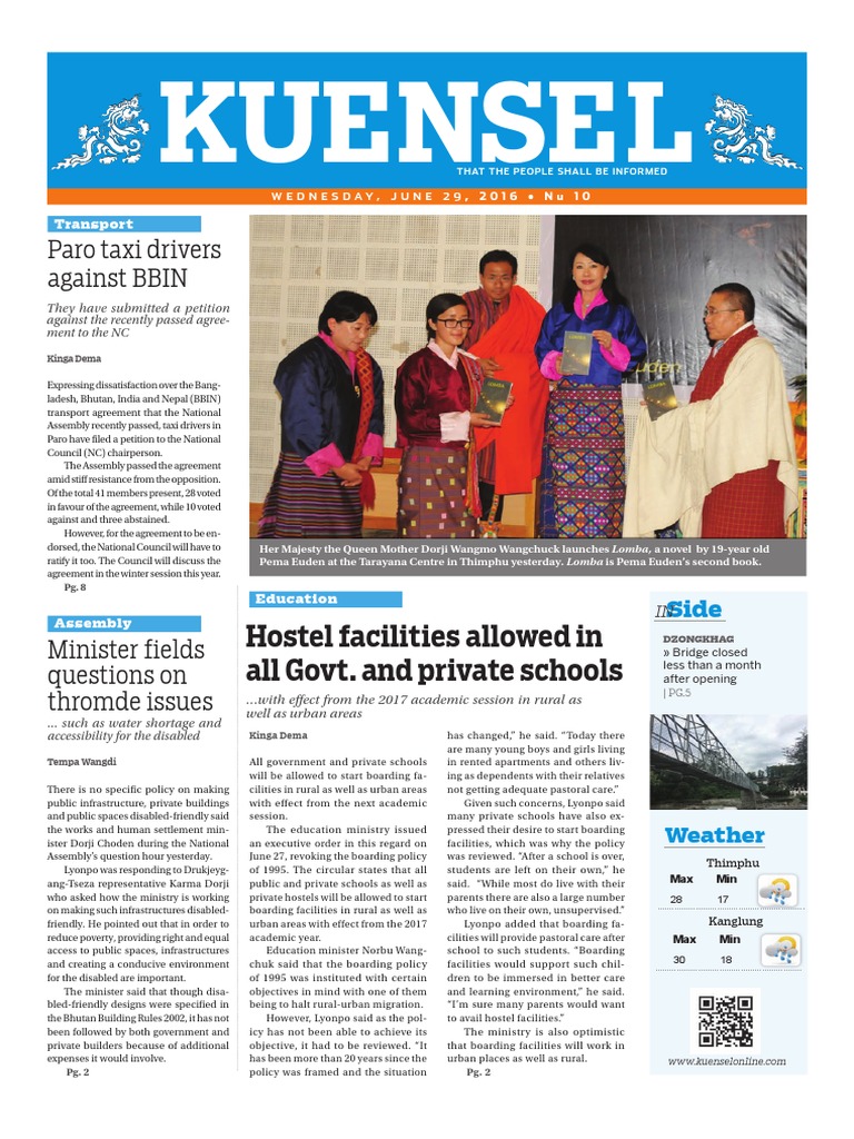 Kuensel Issues | PDF | Boarding School | Drinking Water