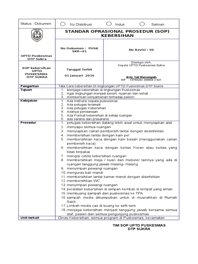 SOP Kebersihan