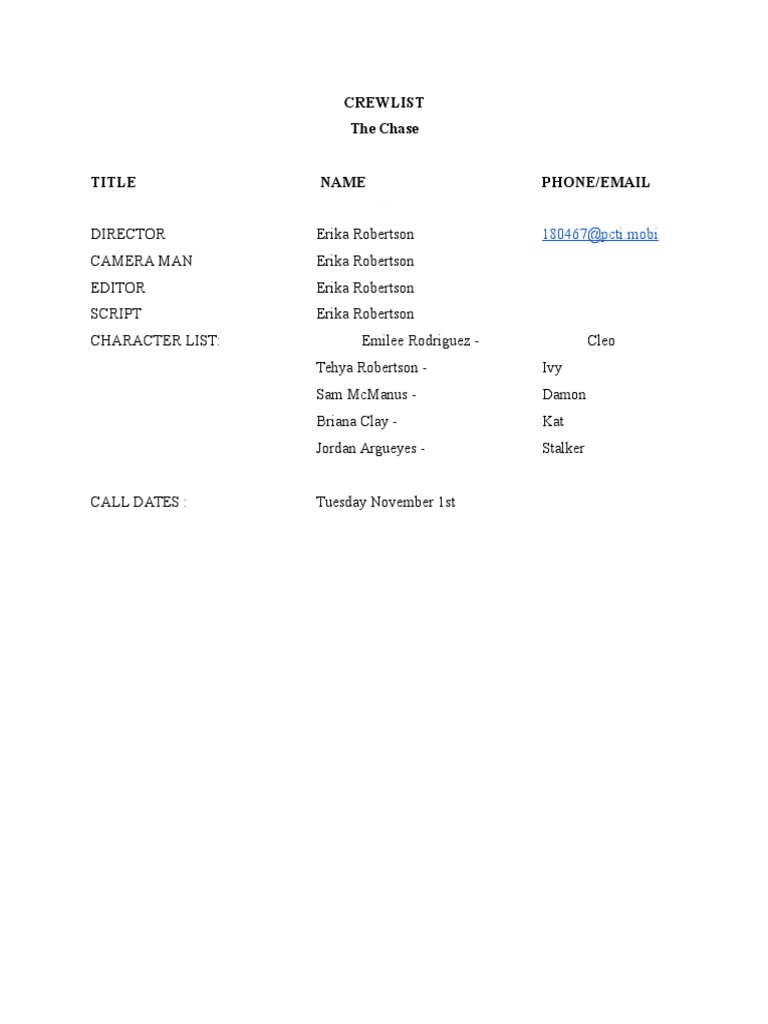 Crew List for 