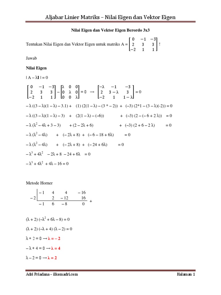 Nilai dan Vektor Eigen Matriks 3x3 | PDF