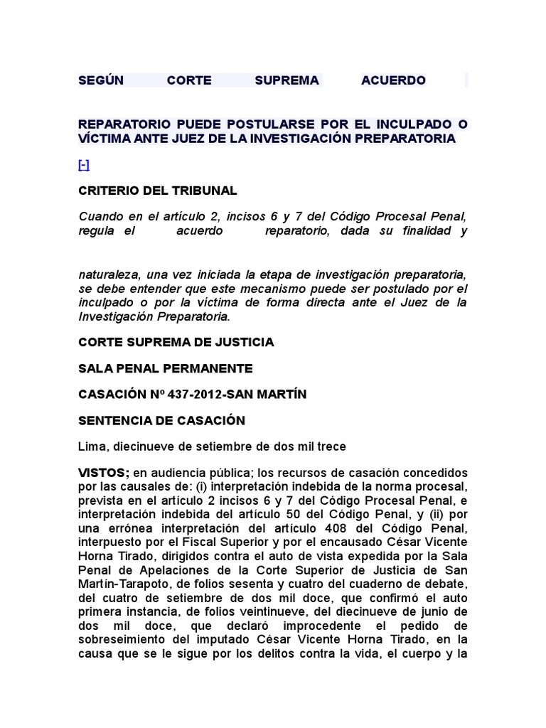 Acuerdo Reparatorio | PDF | Ley procesal | Derecho penal