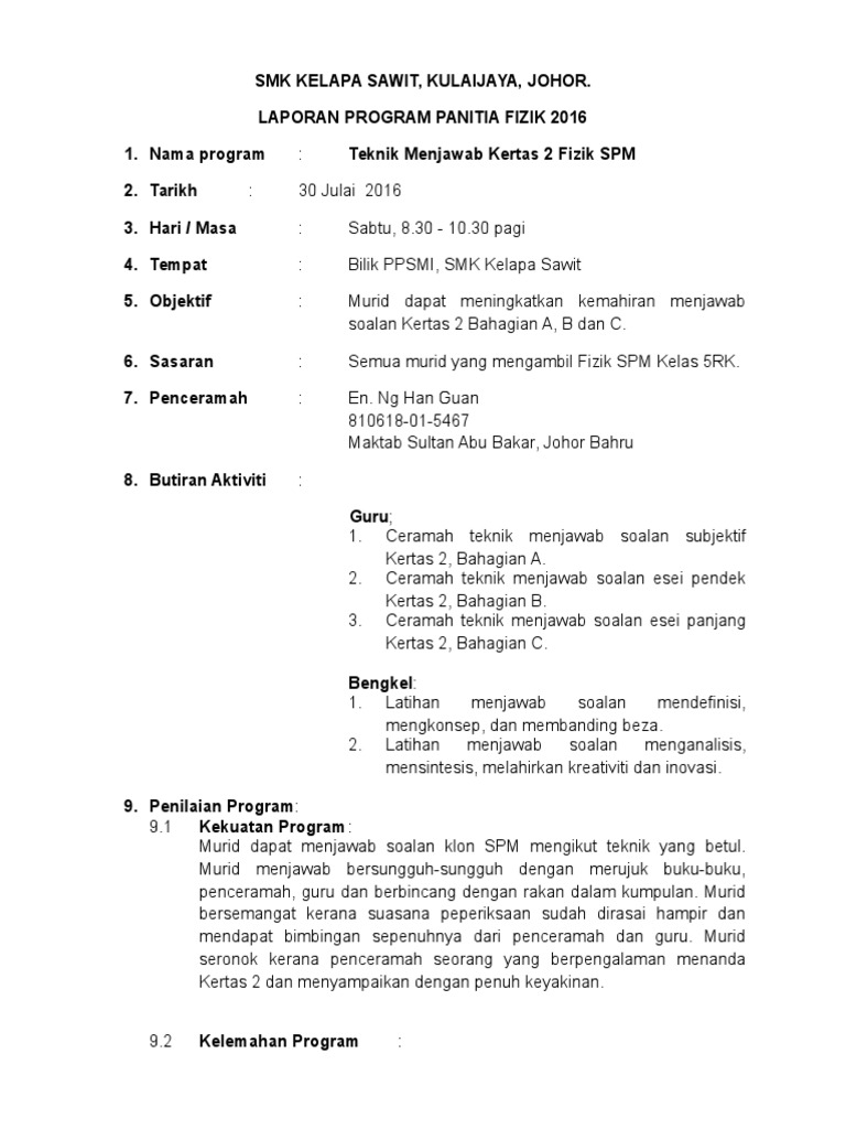 Laporan Program Fizik