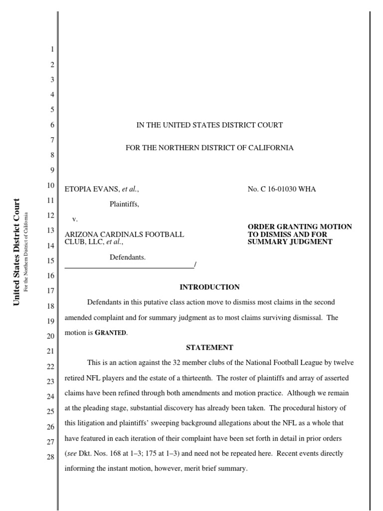 Order Granting Motion To Dismiss Summary Judgment PDF Pleading