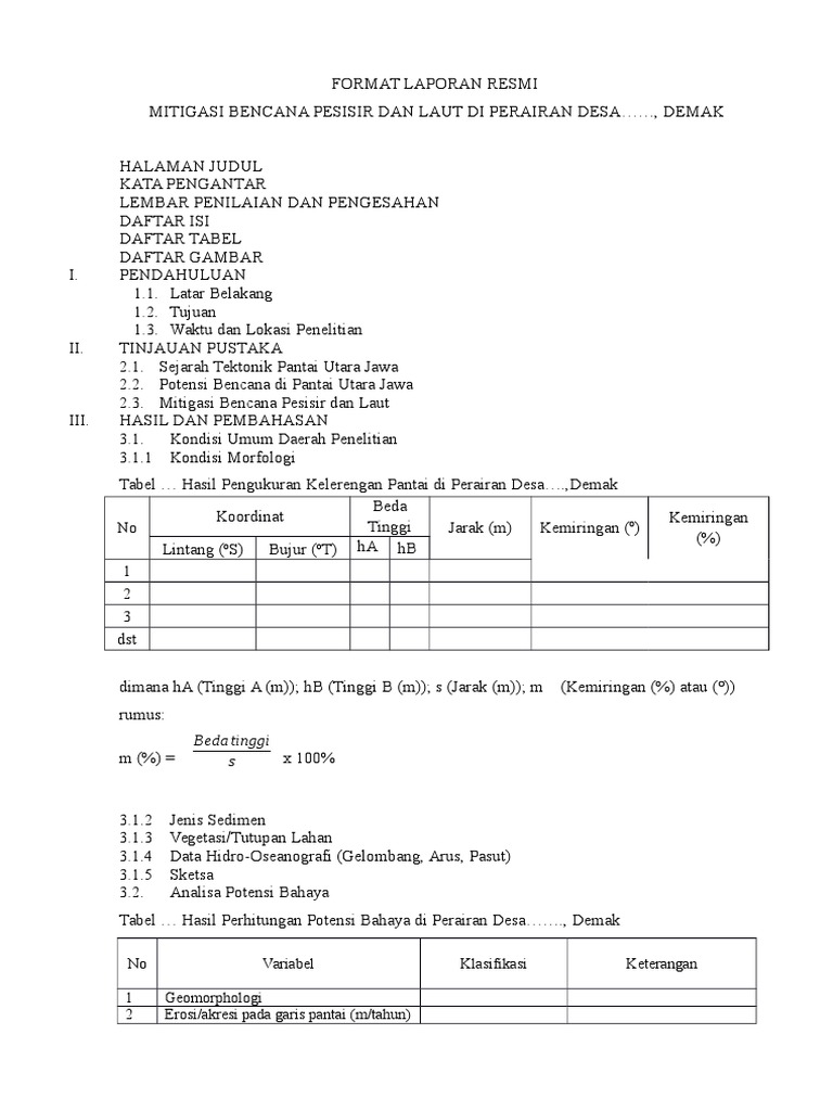 Format Laporan Resmi Mitigasi Bencana Abrasi Dan Banjir Rob