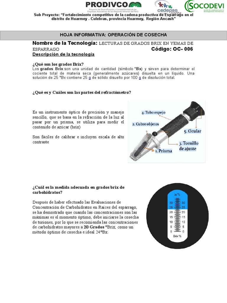 ANEXO 6 Hoja Informativa Grados Brix | Concentración | Química | Prueba ...