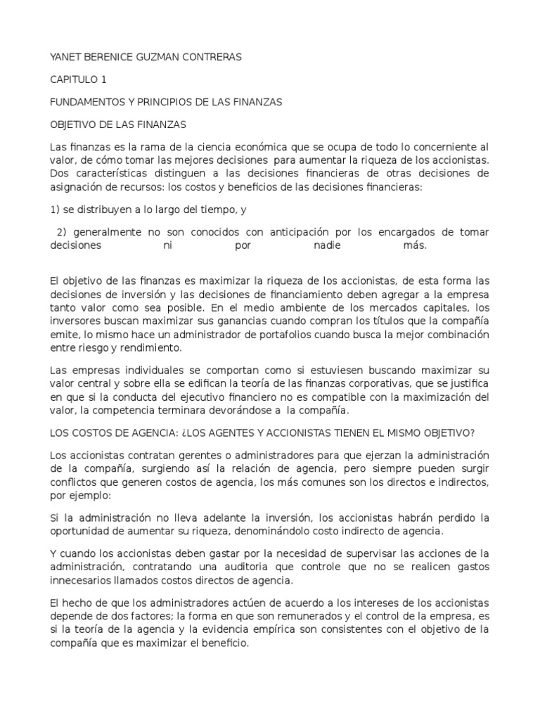 Fundamentos y Principios de Finanzas | PDF | Inversiones | Beneficio ...