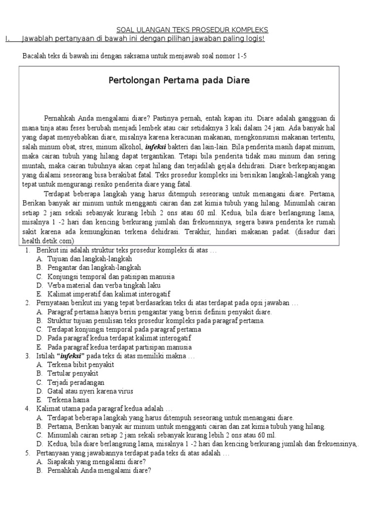 Soal Ulangan Teks Prosedur Kompleks