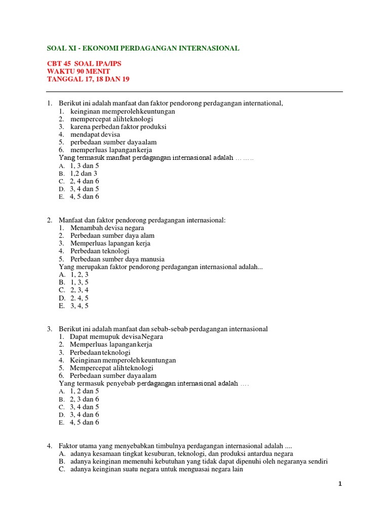 Soal Xi Perdagangan Internasional Manual