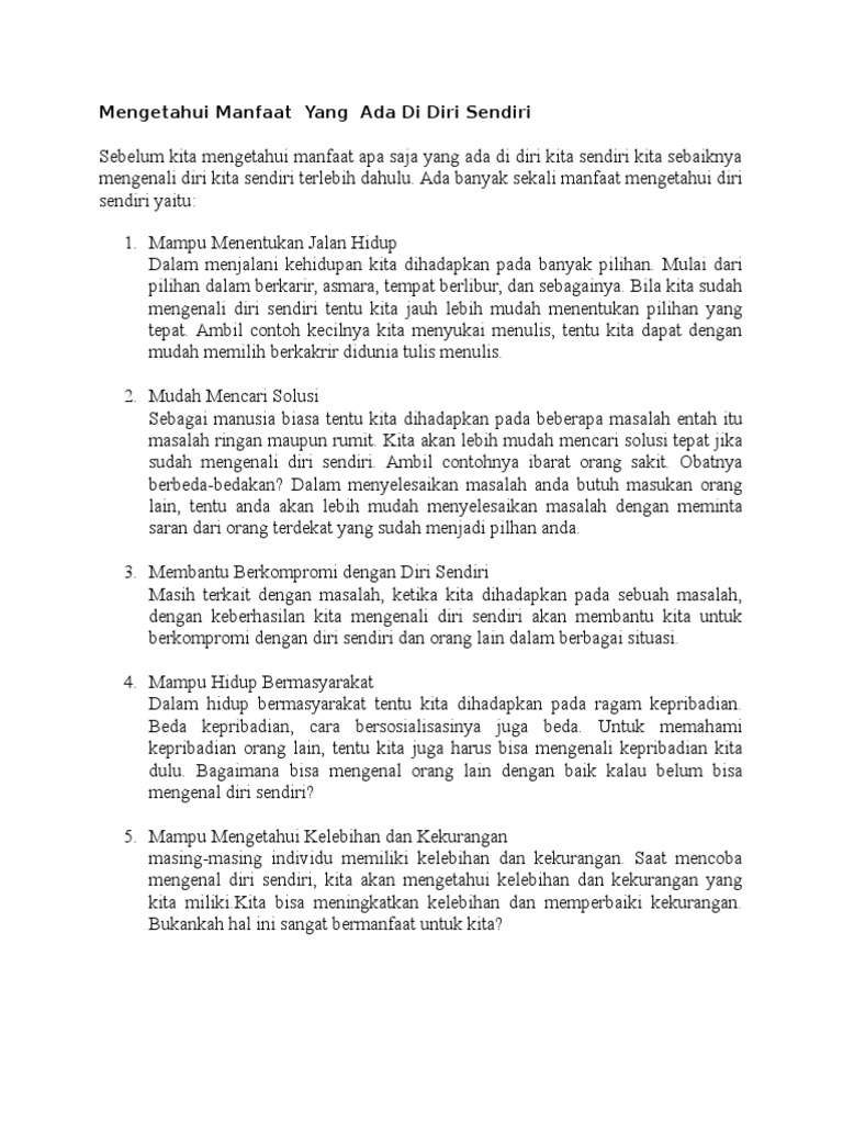Mengetahui Manfaat Peluang Yang Ada Di Diri Sendiri Pdf