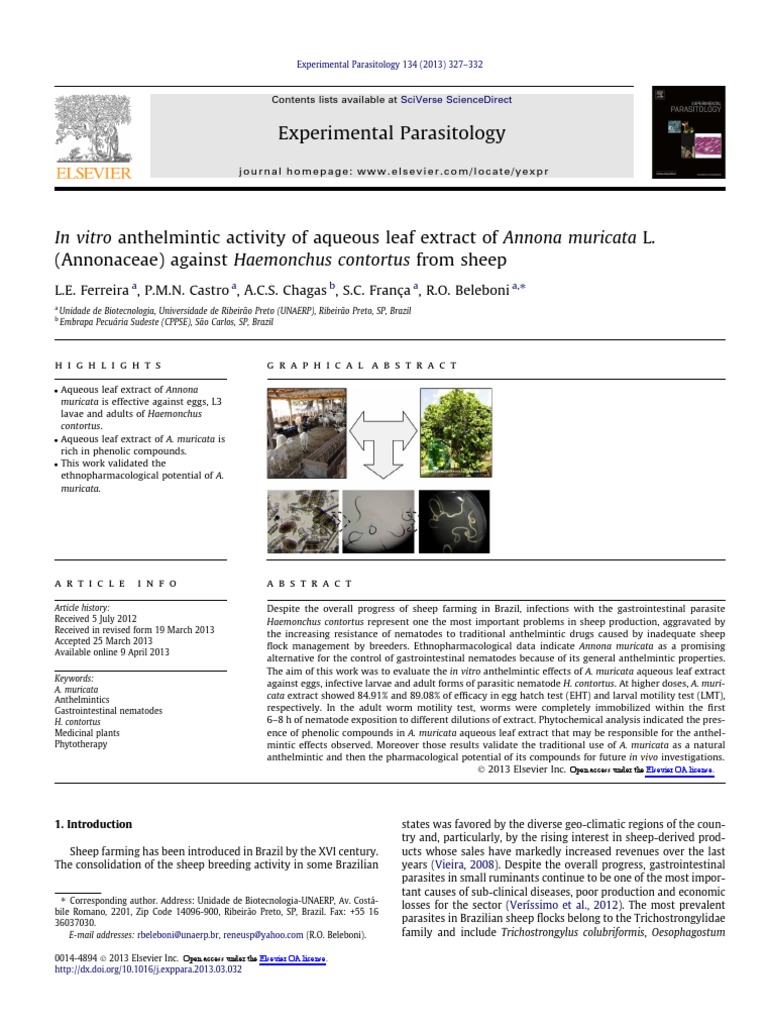 In Vitro Anthelmintic Activity of Aqueous Leaf Extract of Annona ...