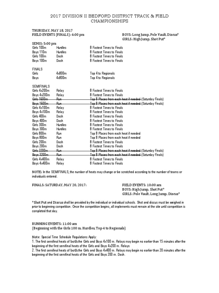 New Schedule - D - Order of Events - M - 2017 | PDF | Track And Field ...