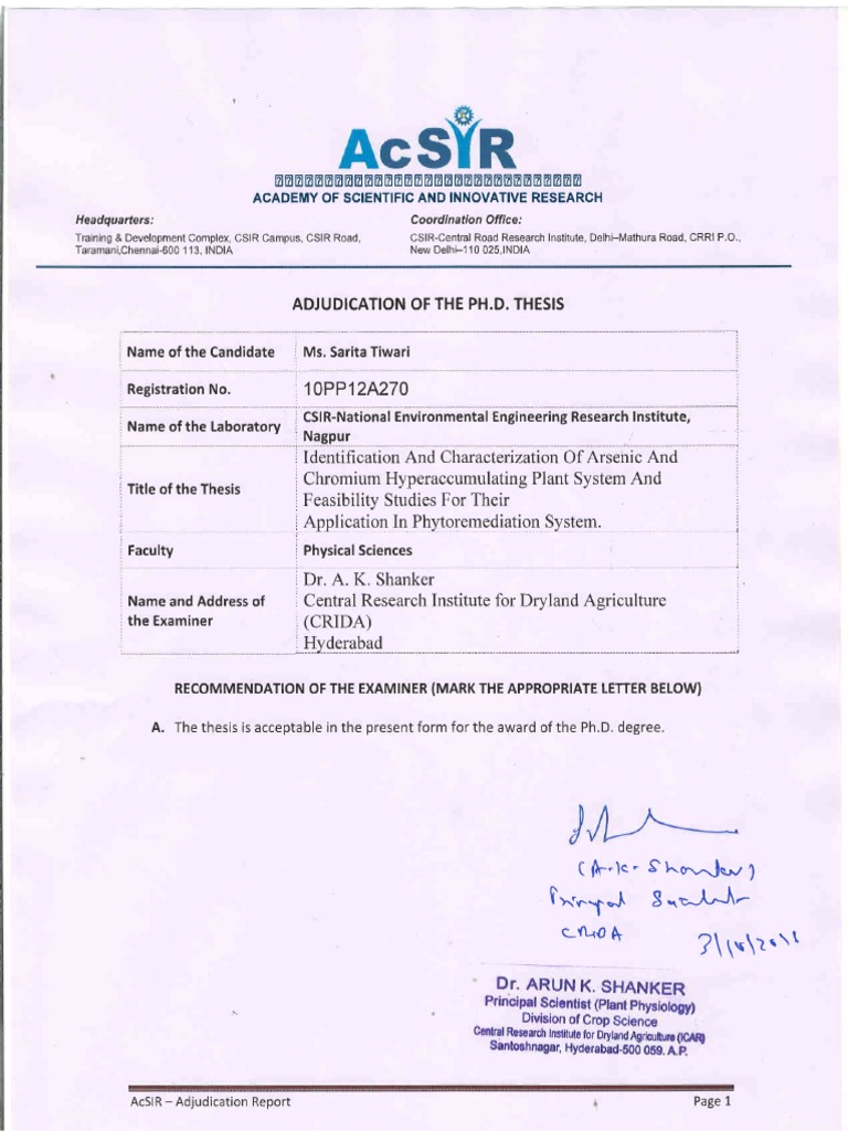 adjudication report of phd thesis