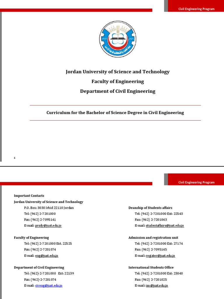 Civil Engineering Curriculum at JUST | PDF | Engineering | Civil ...