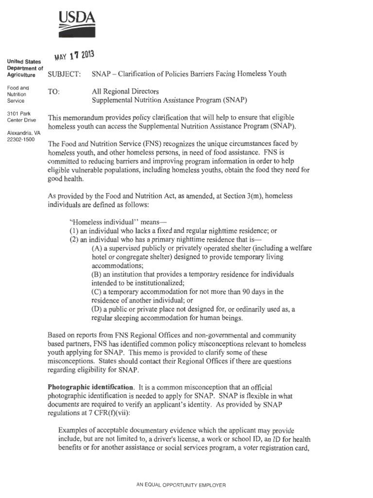 SNAP Policies for Homeless Youth | PDF | Supplemental Nutrition ...