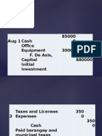 Aug 1 Cash 85000 0 Office Equipment 30000 F. de Asis, Capital 880000 Initial Investment