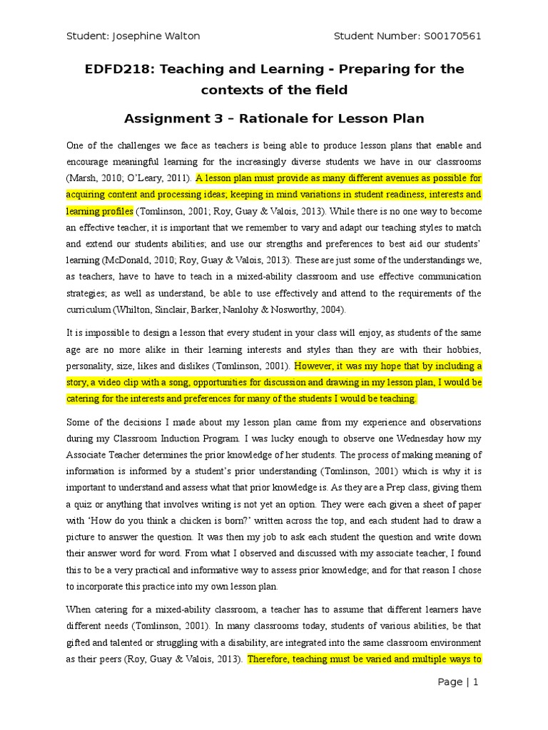 Rationale for Diverse Lesson Planning | PDF | Lesson Plan ...