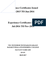 Experience Certificates Issued Dec-2015 TO Jun-2016
