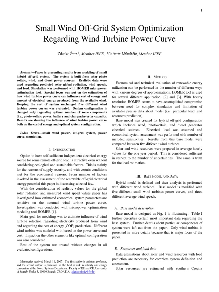 Off-Grid Hybrid System Wind Turbine Analysis | PDF | Wind Power ...