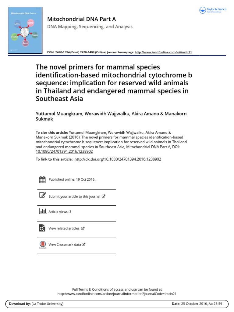 The Novel Primers For Mammal Species IdentificationBased Mitochondrial