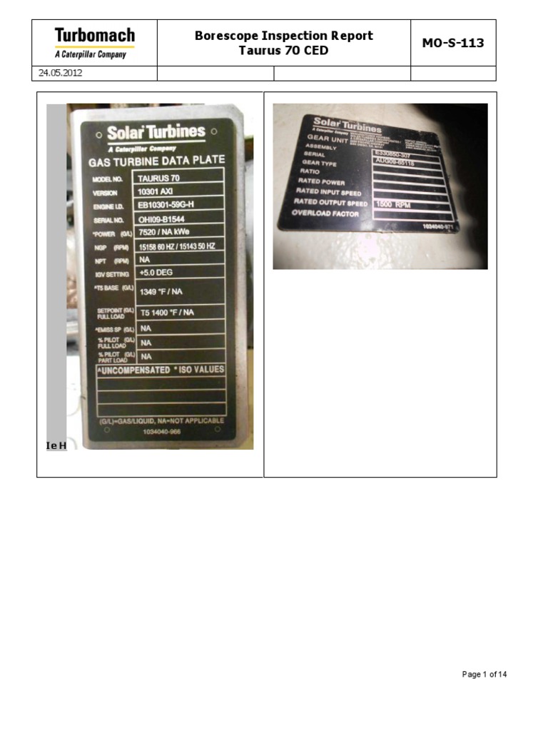 Borescope Sample Report PDF PDF Gear Turbine