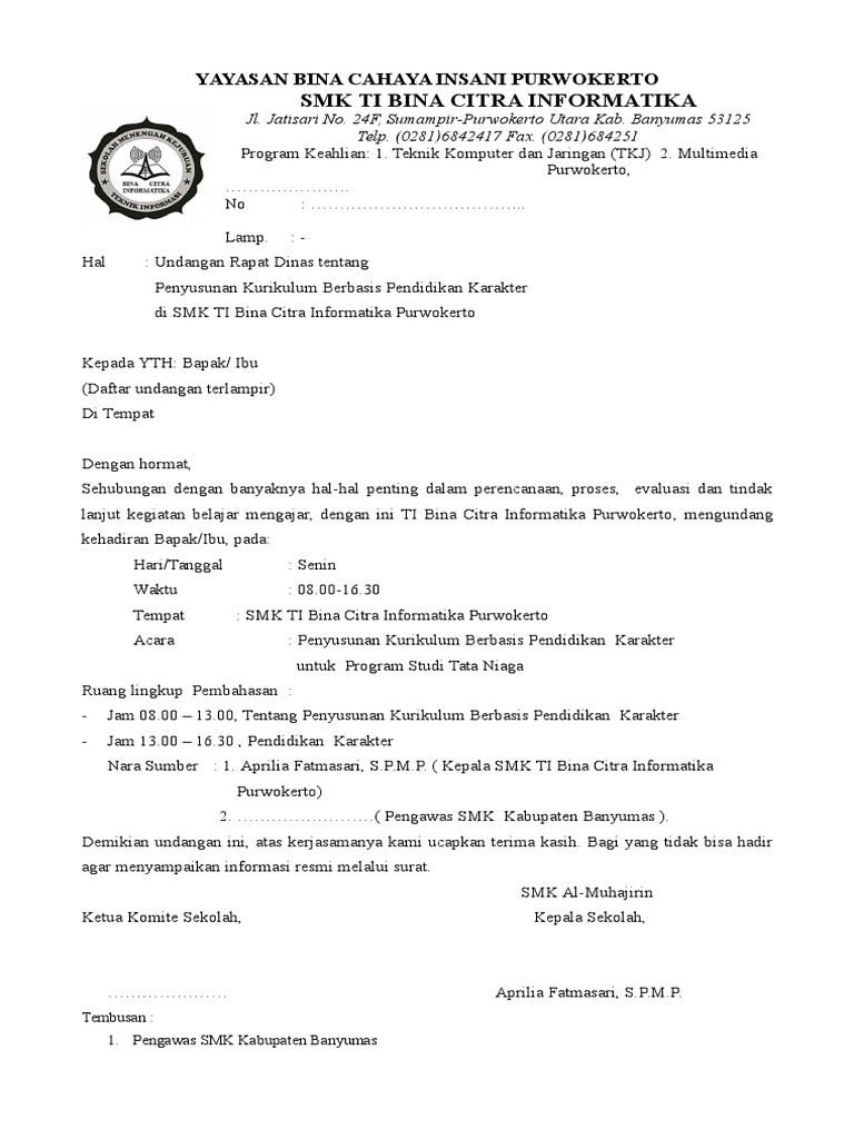 Contoh Surat Undangan Kurikulum 2013